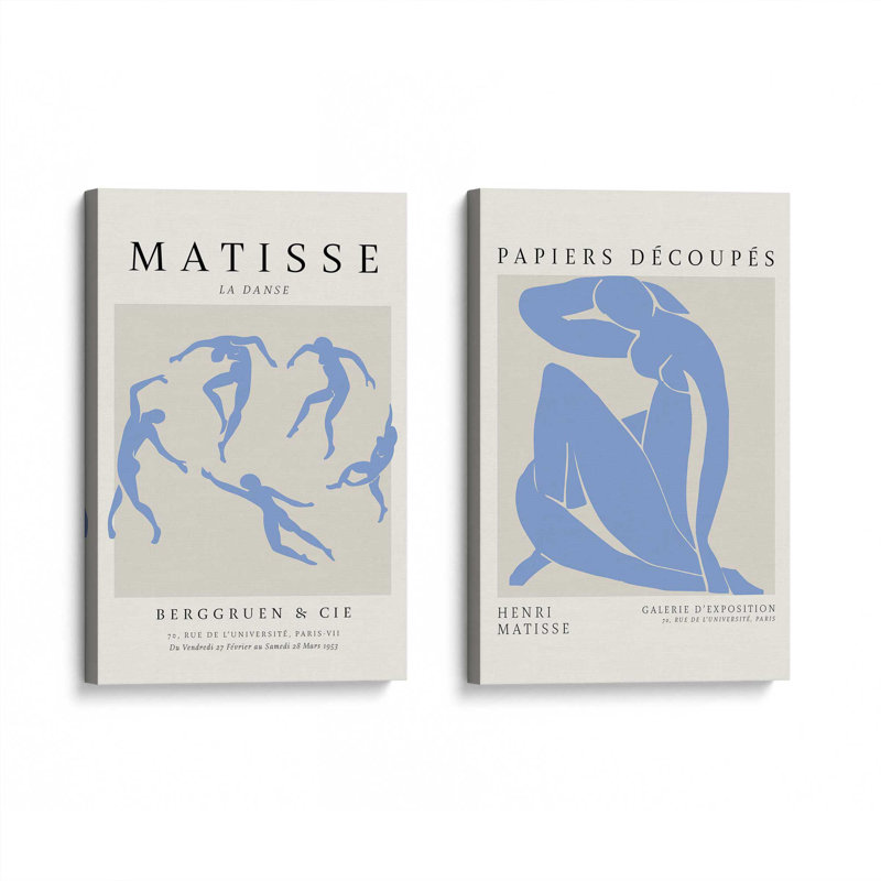 Ensemble de 2 Matisse La Danse et Blue Nude, H 13 po x l 40 po, Toile tendue