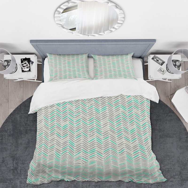 Chevron turquoise - Ensemble de housse de couette bohémien - Microfibre de polyester