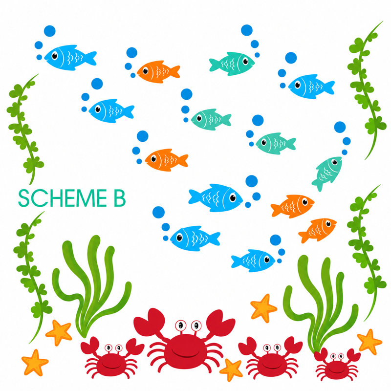 Décalcomanie murale aquatique, poisson et crabe, Schéma B