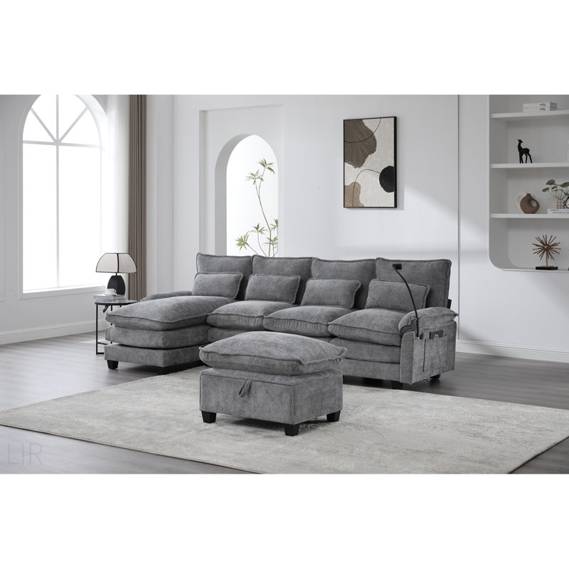 106 Inch U Shape Sectional Sofa With Chenille Upholstery, Comfortable Modular Design, And Built-In Charging For Modern Living Rooms