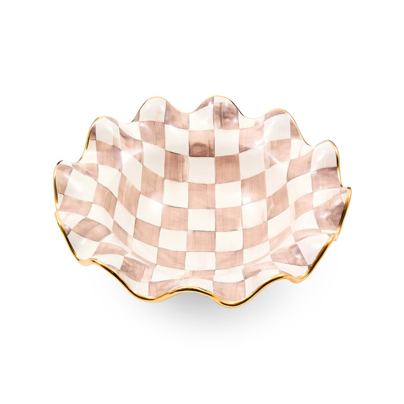 Mocha Check Ceramic Fluted Serving Bowl, 14"