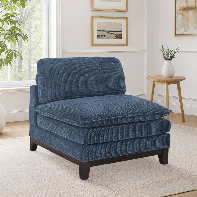 Fauteuil d'appoint sans accoudoirs Gary, Chenille bleu foncé