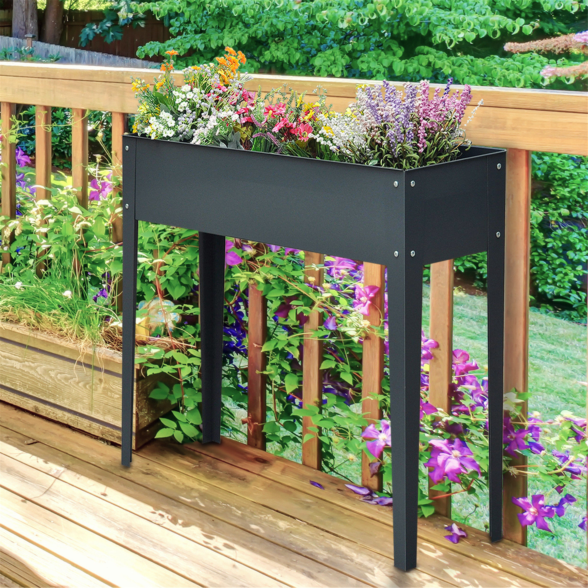 Williston Forge Ryne Metal Raised Garden Bed, Elevated Planter Box with  Legs and Drain Holes, Dark Gray \u0026 Reviews | Wayfair, image size:2004x2004