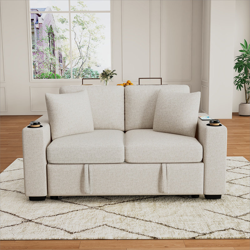 60.6" Modern Loveseat Sofa Pull-out Sofa Bed Sofa Couch 2-seater Sofa Chair for Living Room, Beige, Beige