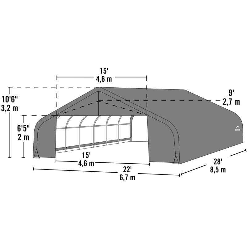 Sheltercoat 22 x 28 pi Garage Peak Green Std, H 127,5 po x l 261 po x P 334,9 po, Vert