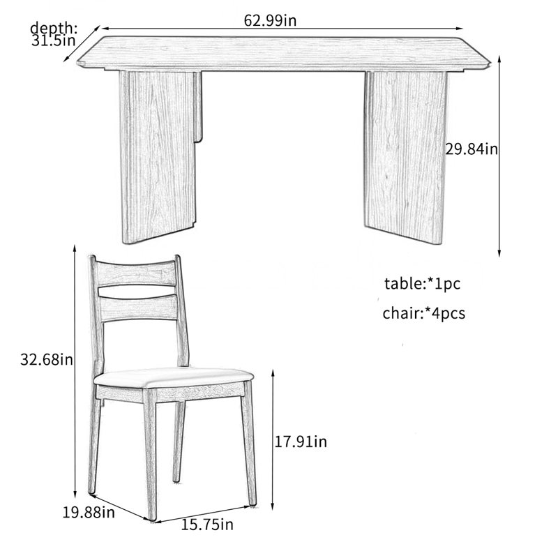 New Chinese Style Durable Dining Table Sets., 29.84"H x 62.99"L x 31.5"W