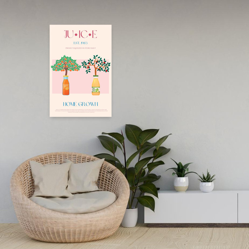 Home Juown Juices Organic Retro Vintage Apple Tree Orange Tree Fruit, art mural, H 24 po x l 16 po