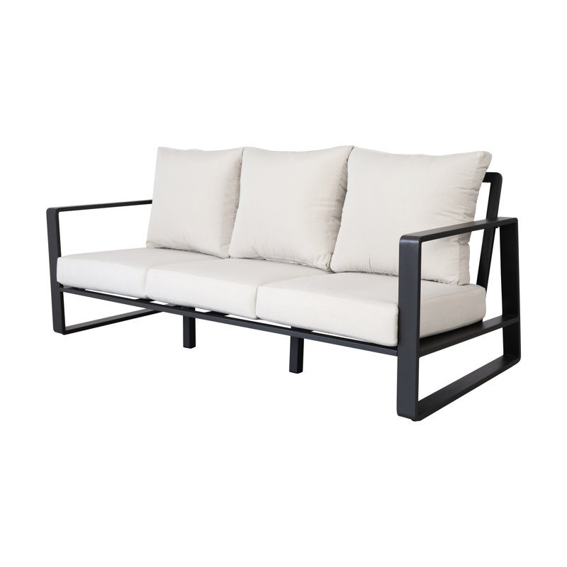 Combinaison moderne et table basse - Coussins beiges avec détails en aluminium brun pour un cadre relaxant, contemporain et solide, facile à nettoyer
