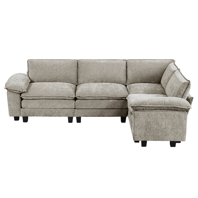 4 modulaires modulaires au design moderne avec mousse haute et coussins de dossier réversibles, 4 tissus contemporains en chenille, coussins d'accoudoirs réglables, pieds exposés