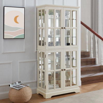 Armoire de rangement de 68,7 po de hauteur avec portes en verre et lumières DEL