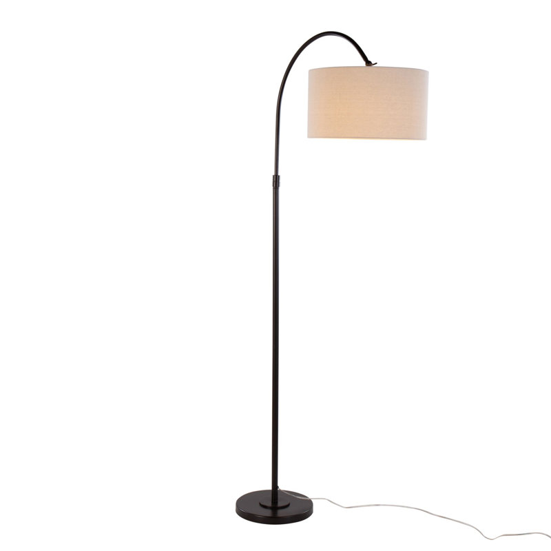 72" Contemporary Metal Floor Lamp, Oil Bronze Finish with Natural Linen Shade