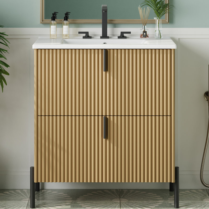 Meuble-lavabo 30 po avec lavabo en céramique, Naturel