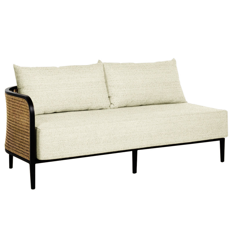 Havana 57" Wide Outdoor Loveseat with Cushions, Black/Natural Resin, No welt + Standard fill, Dove Sunbrella® Linen