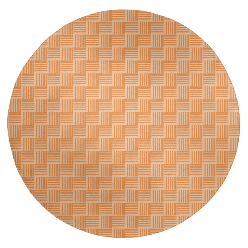 Tapis de zone orange/orange rayures basketweave monochrome, Rond 5 pi