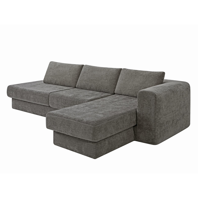 Boneless 113" L-Shaped Chenille Sectional Sofa with Double-Layer Cushions, Beige