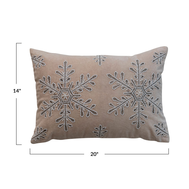 Embroidered Velvet Snowflake Lumbar Pillow
