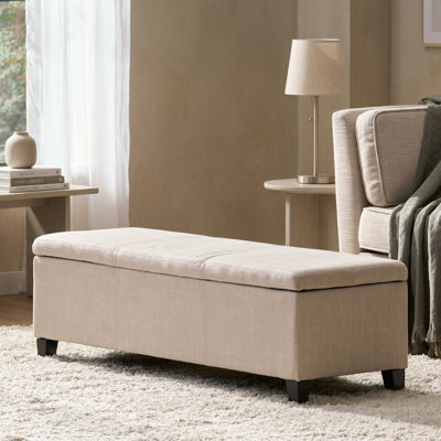 Upholstered Storage Ottoman, Solid Wooden Legs, Multi-Functional Storage Bench For Living Room, Bedroom & Entryway