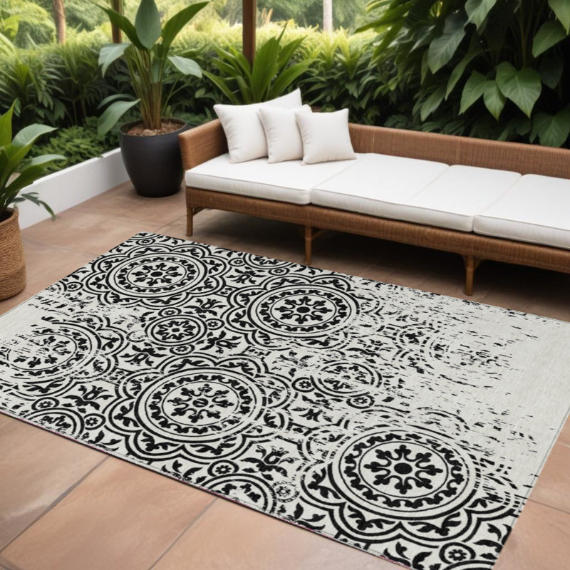 Tapis intérieur lavable 9 pi x 12 pi ivoire Medallion