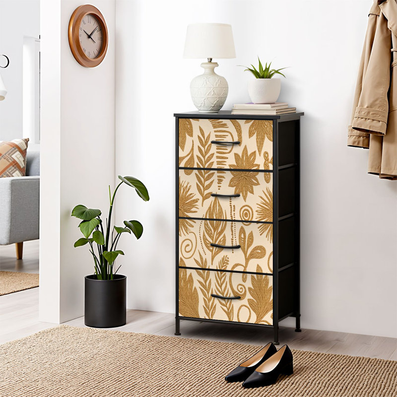 4 Drawer Dresser for Bedroom, Narrow Chest of Drawers, Wooden Top and Study Iron Frame 18"x37.5"-(WxH)