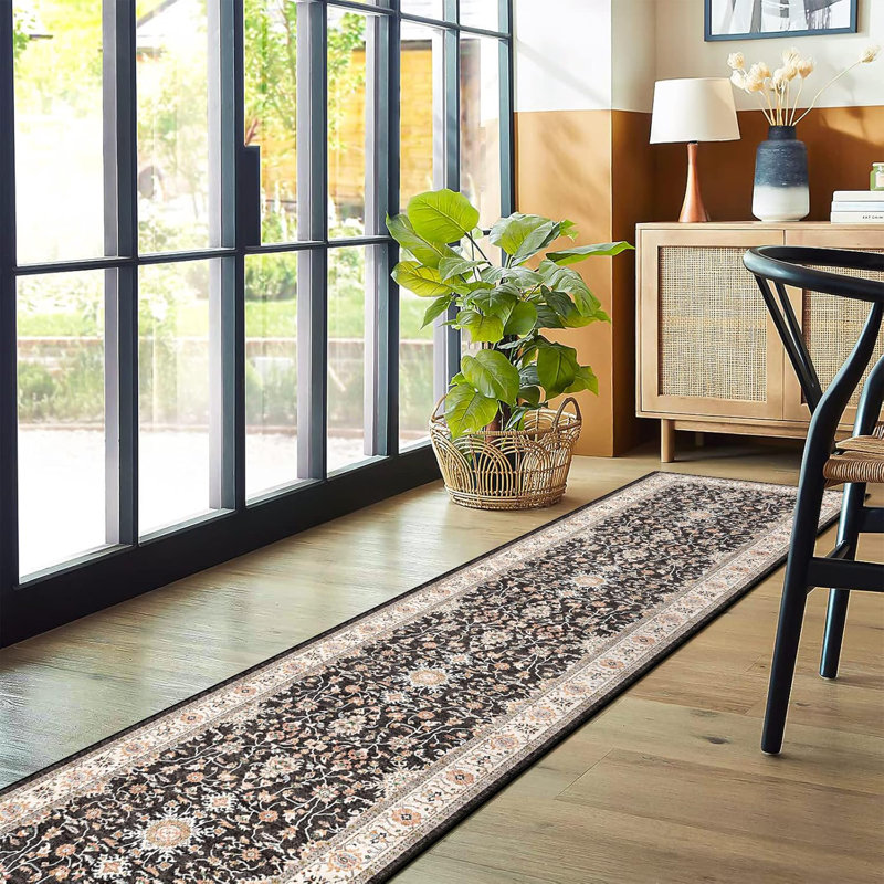 Washable Hallway Rug - Rug Kitchen Rugs and Mats Non Skid Washable Waterproof Carpet for Living Room Bedroom Bathroom (Black)