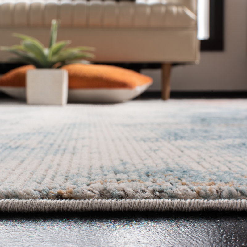 Tapis bleu / ivoire Mesa, Tapis de couloir 2 pi 2 po x 8 pi