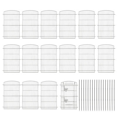 15 Panels Decorative Garden Fence with Gate, 35.9" H x 23.6" W No Dig Dog Fence Outdoor for Yard Garden Patio, Arched Rustproof Metal Garden Barrier Border, Temporary Animal Barrier