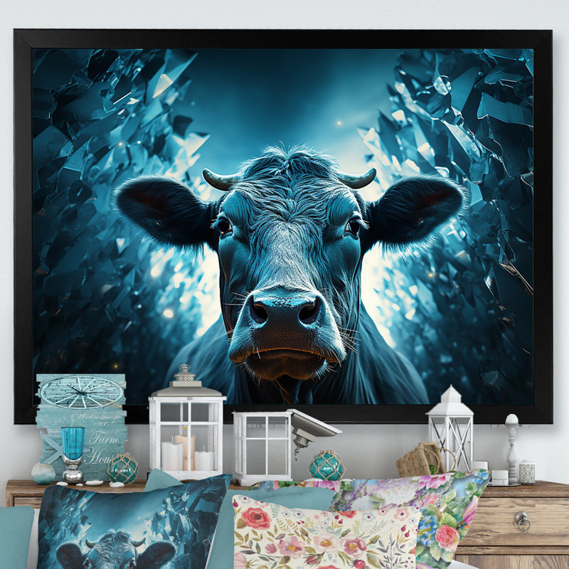 Portrait d'une vache bleue, Cadre simple noir, H 24 po x l 32 po