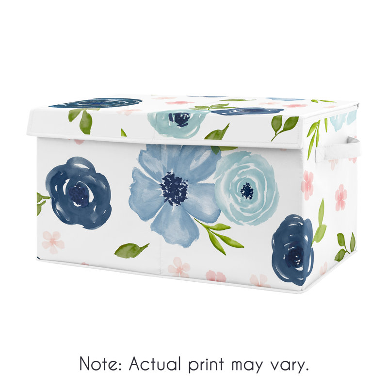 Blue and Pink Floral Fabric Storage Toy Bin with Lid