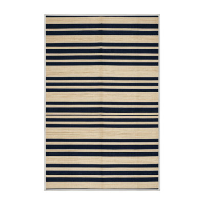  Washable Cream Navy Striped Area Rug