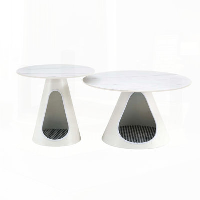 Set of 2 Coffee Tables with Cat Bed Multifunctional