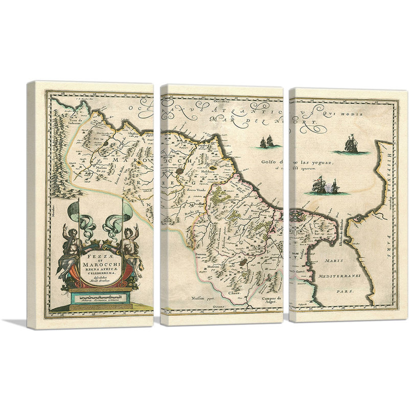 «Morocco 1635» par Abraham Ortelius, ensemble de 3 reproductions d'art graphique sur toile tendue