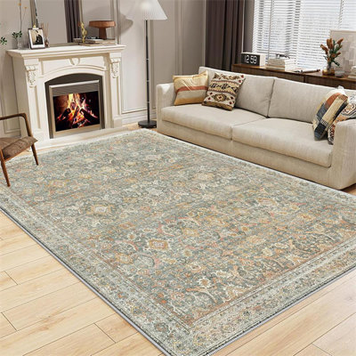 Tapis de salon, tapis de chambre à coucher floral lavable neutre peint à la main, grand tapis rétro antidérapant à poils courts, tapis de bureau de salle à manger rétro doux