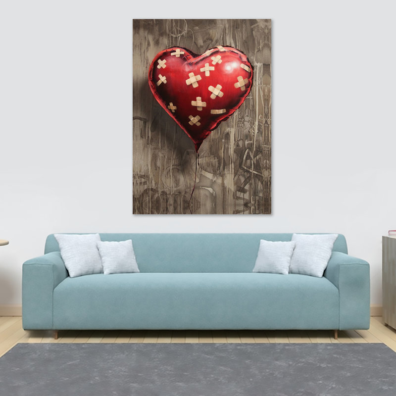 Banksy Band Aid Heart Balloon by Banksy - Wrapped Canvas Print, 84cm H x 120cm W x 3.8cm D