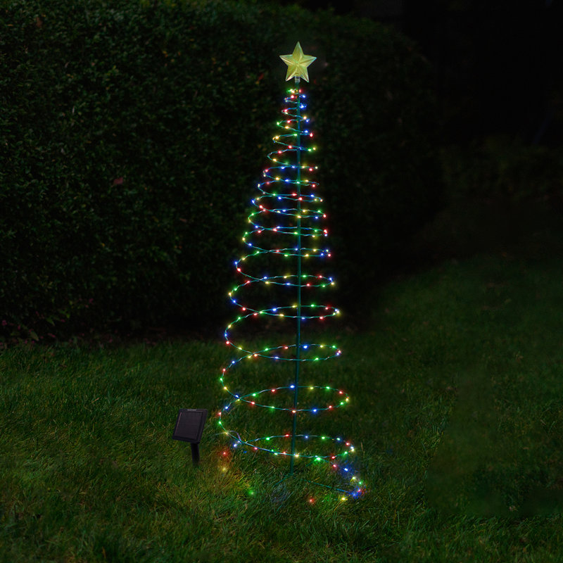 4 pi Arbre de Noël d'extérieur solaire en spirale avec lumières DEL, Bleu/rouge/vert