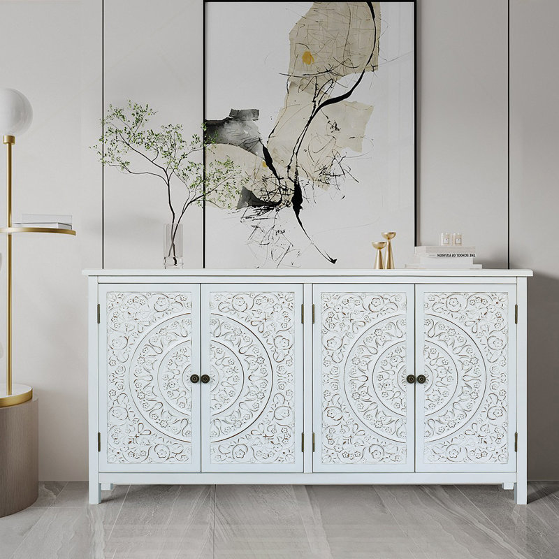 Armoire d'appoint polyvalente avec quatre portes, idéale pour la décoration et l'organisation de la maison, conception rustique pour plusieurs pièces