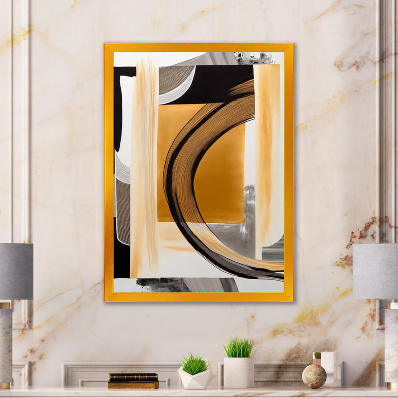 Glam Art déco abstrait III - art mural abstrait grand, H 20 po x l 12 po x P 1 po, Impression dorée sur toile encadrée