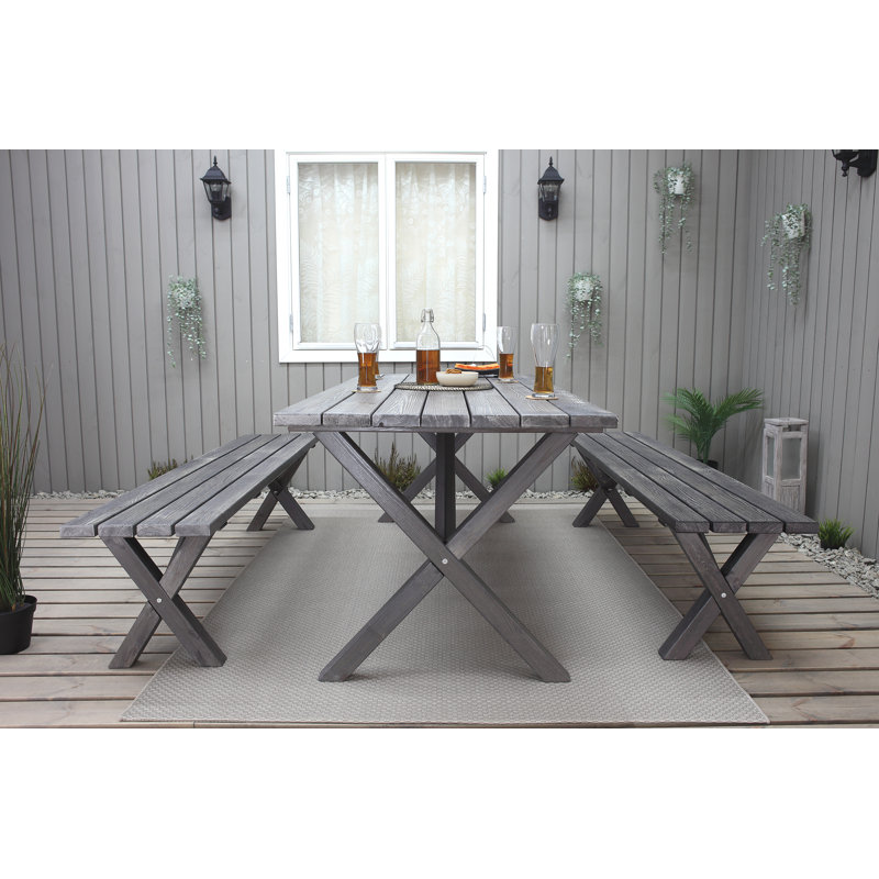 Edgerton 6 - Person Solid Wood Patio Dining Set Rectangular Table, Grey