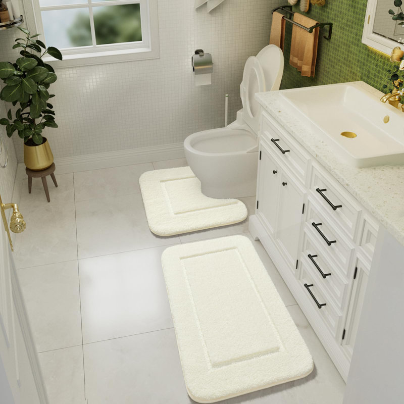 2 Piece Set Rectangle/u-shaped Bath Mat , Cream White