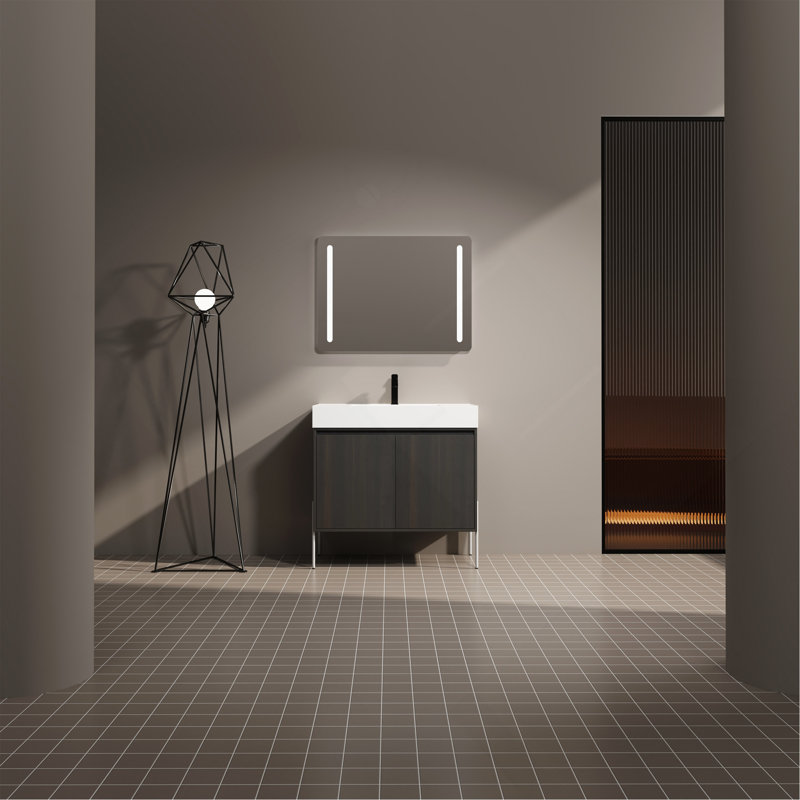 Meuble-lavabo sur pied 36 po avec lavabo en résine, armoire de rangement avec portes à fermeture douce, 36"