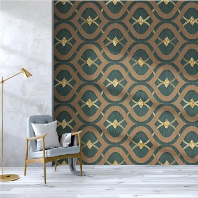 Emerald Waves: Geometric Luxe Pattern Wallpaper Collection, 96" L x 108" W