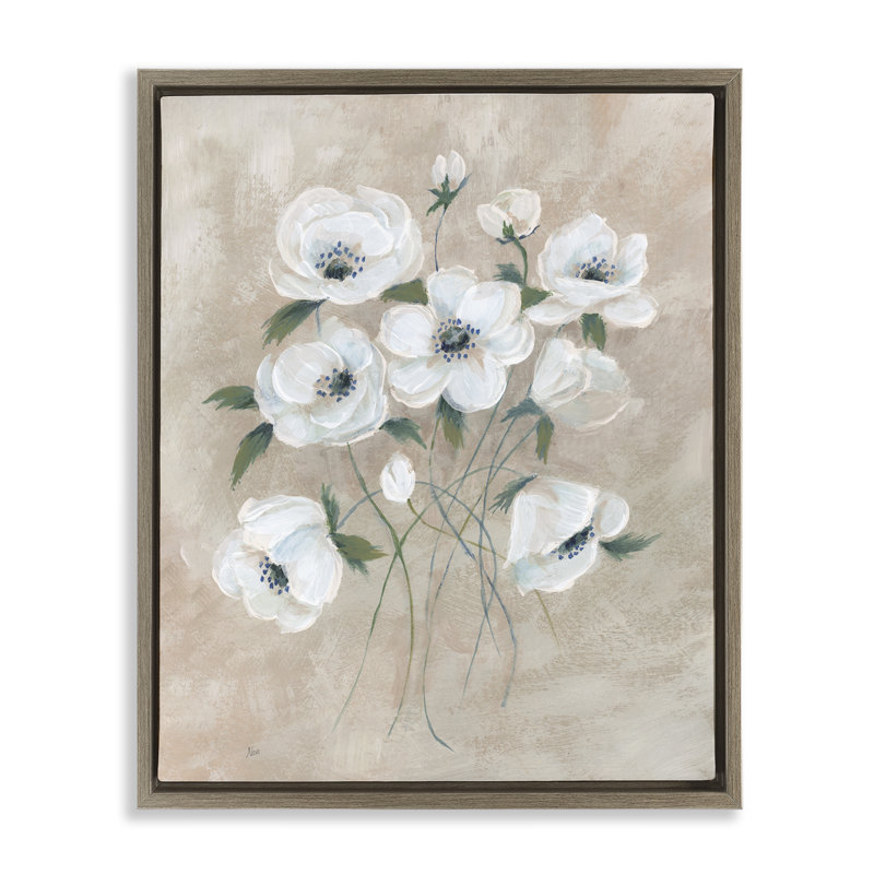 Art mural sur toile flottant avec fleurs neutres beiges par Nan, H 31 po x l 25 po, Cadre flottant orme Montalcino