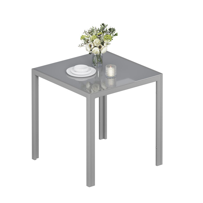 Dorrien Glass Top Metal Base Dining Table, Grey