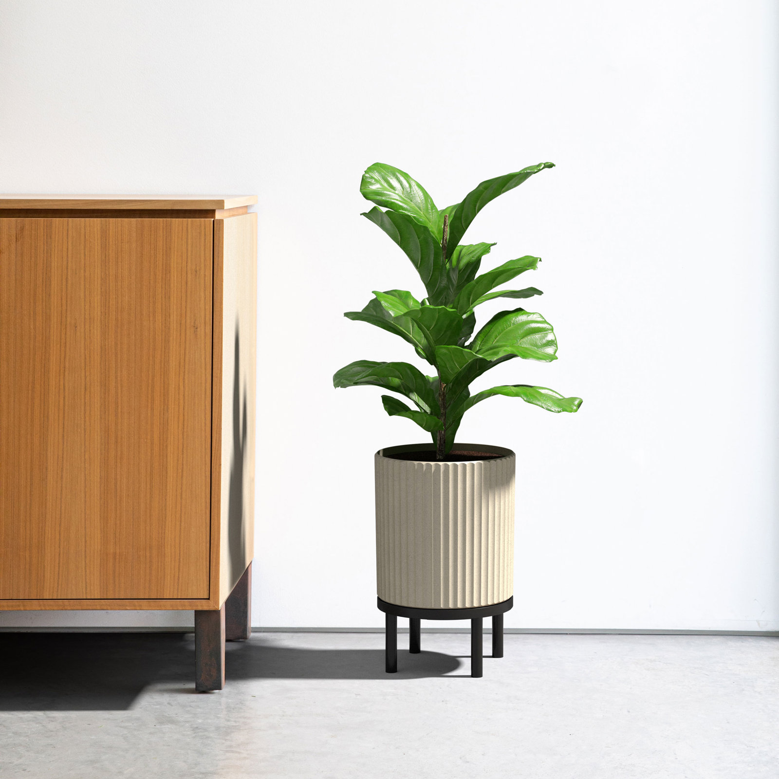 Demi Series Planter with Stand, 2, Sand/Black, 16" H x 10.5" W x 10.5" D