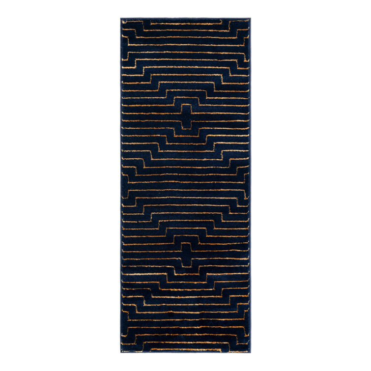 Latitude Run® Mirage Nikica Rug Navy Blue and Gold