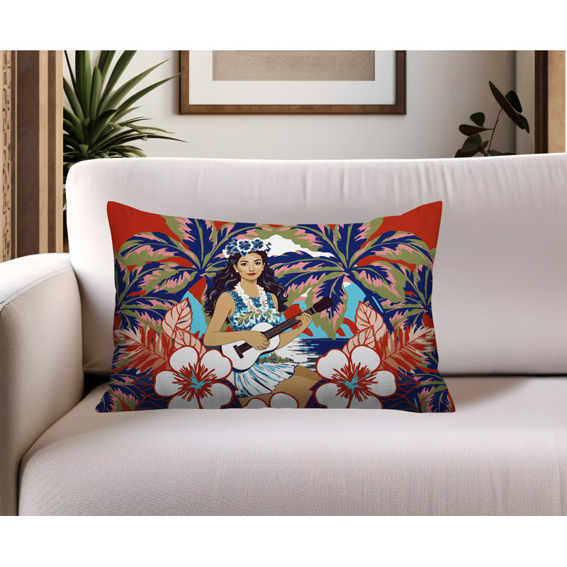 Oreiller rectangulaire réversible intérieur / extérieur Moana Palm, Rouge, Rectangle H 14 po x l 20 po