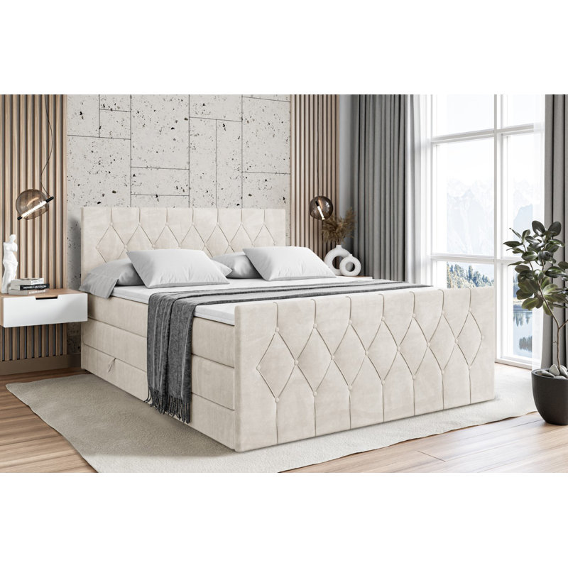 Rylund Divan Bed with Mattress, 180cm W x 200cm L, Beige cream