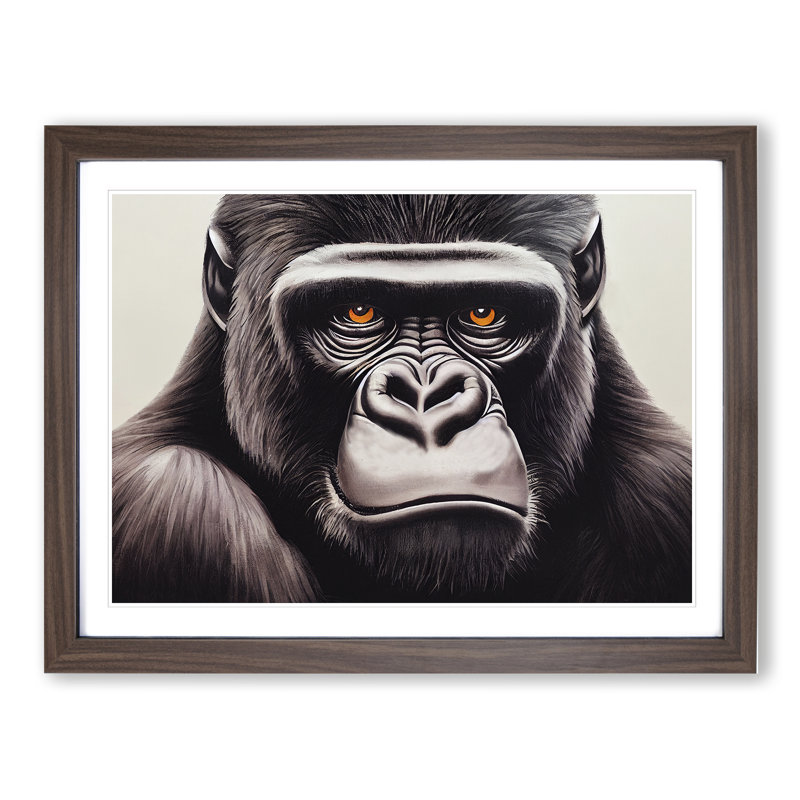 Gorilla - Single Picture Frame Print, 46cm H x 64cm W x 2cm D, Walnut Framed