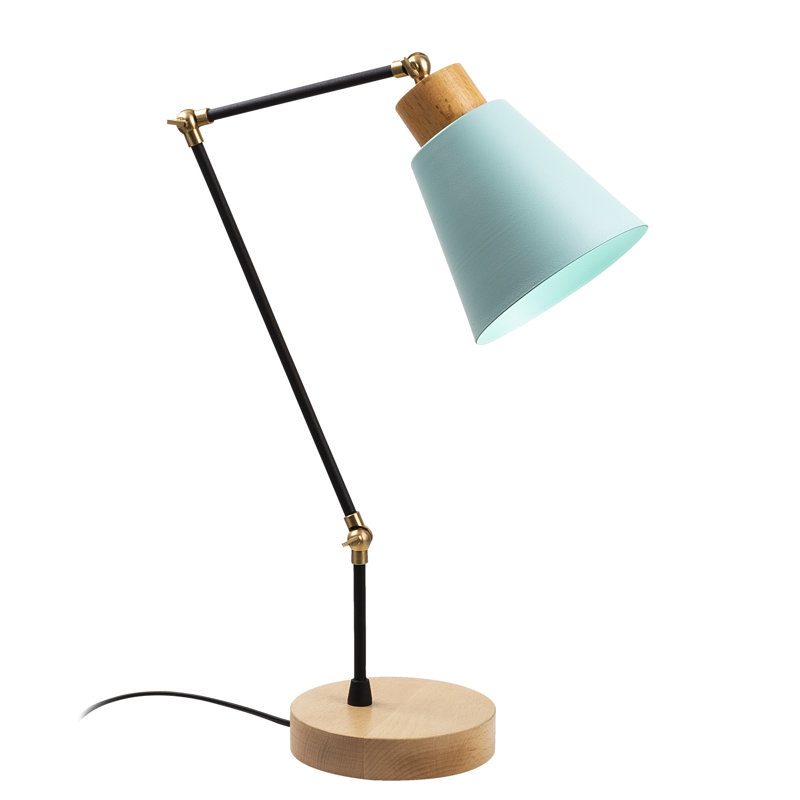 Lampe de table industrielle avec corps en fer et base en charme, 5,5 po de diamètre x 20,5 po de hauteur | Douille E27 (40 W maximum), diamètre de la plaque de base de 7,1 po | 78,7 po de longueur de câble | Conception élégante de couleur unie pour l