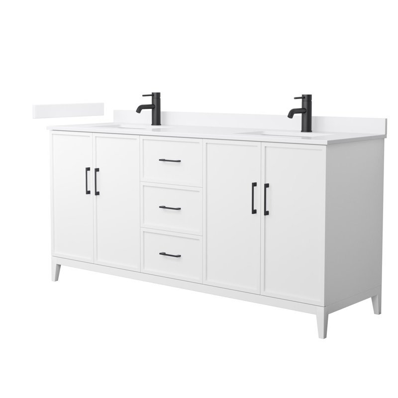 Elan 72'' W Vanity, White, Matte Black, Carrara Cultured Marble