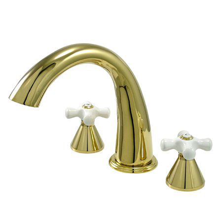Double Handle Deck Mounted Roman Tub Faucet, Polished Brass